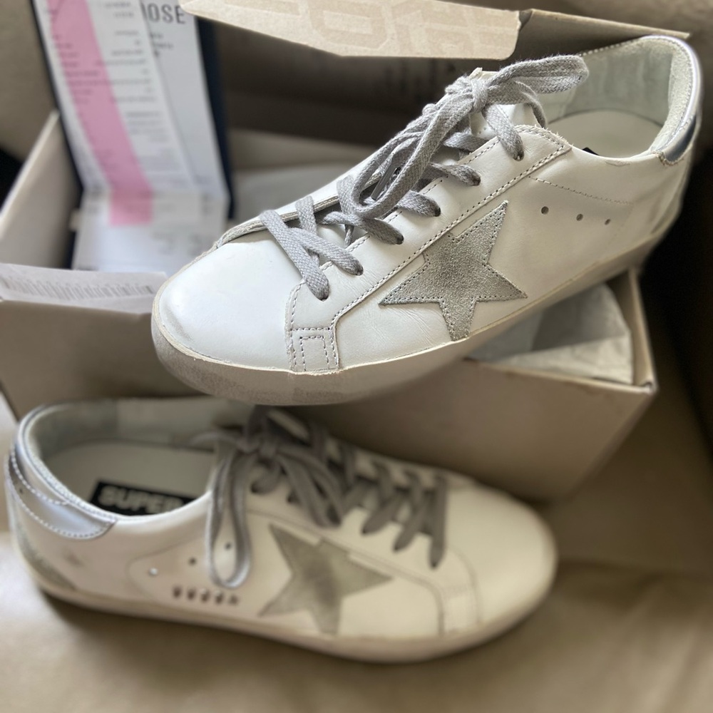 Golden Goose White Sneakers with Gray Star Accent. Worn once.